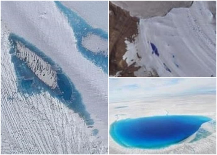冰河学家南极相继出现多个冰上湖泊。
