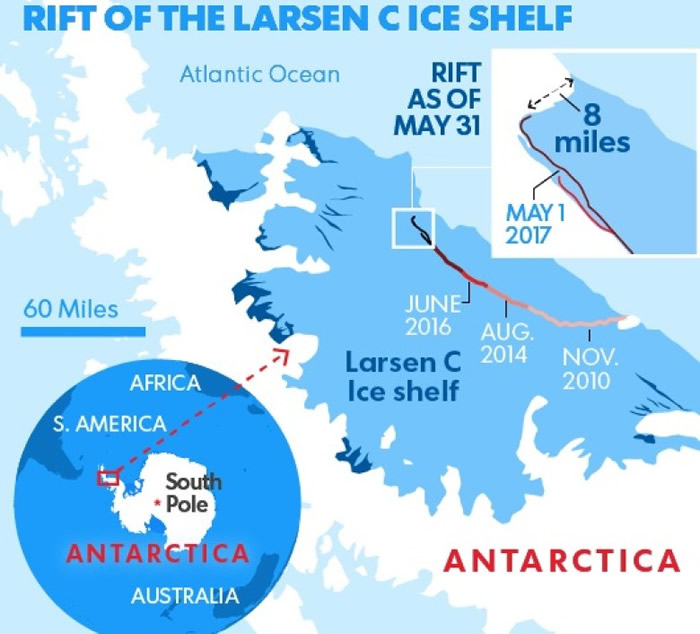 拉森-C冰架快将分裂。